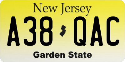 NJ license plate A38QAC