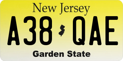 NJ license plate A38QAE