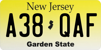 NJ license plate A38QAF