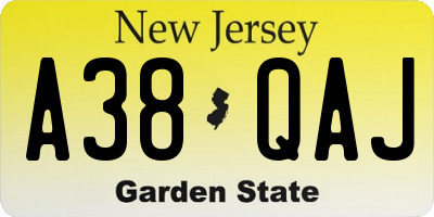 NJ license plate A38QAJ