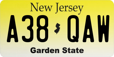 NJ license plate A38QAW