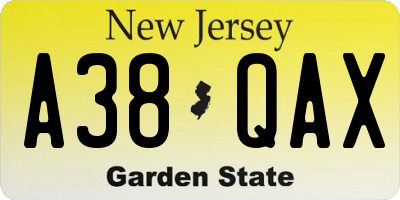NJ license plate A38QAX