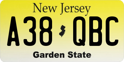 NJ license plate A38QBC
