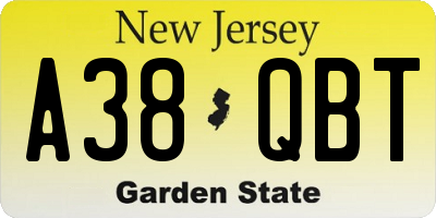 NJ license plate A38QBT