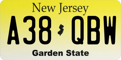 NJ license plate A38QBW