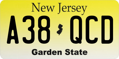 NJ license plate A38QCD