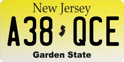 NJ license plate A38QCE