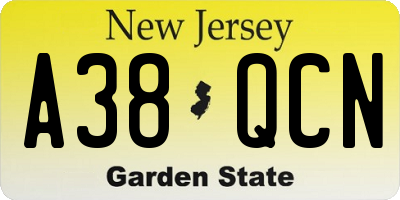 NJ license plate A38QCN