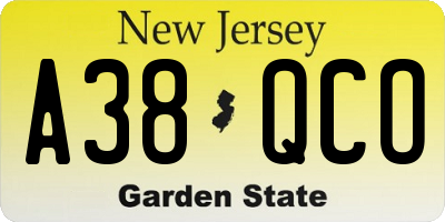 NJ license plate A38QCO