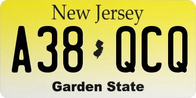 NJ license plate A38QCQ