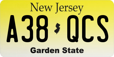 NJ license plate A38QCS