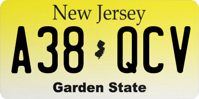 NJ license plate A38QCV