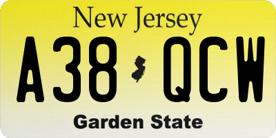 NJ license plate A38QCW