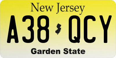 NJ license plate A38QCY