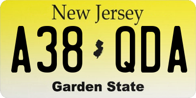 NJ license plate A38QDA