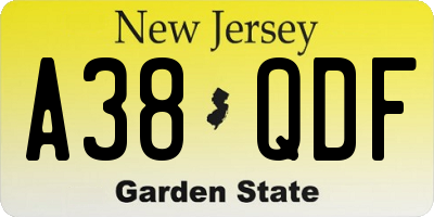 NJ license plate A38QDF