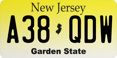 NJ license plate A38QDW