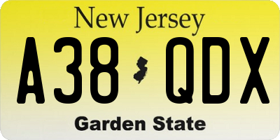 NJ license plate A38QDX
