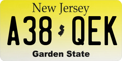NJ license plate A38QEK