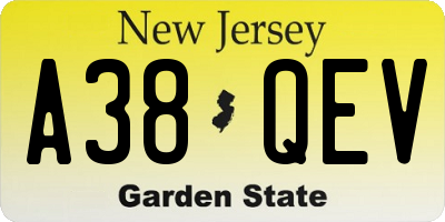 NJ license plate A38QEV
