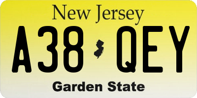 NJ license plate A38QEY