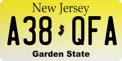 NJ license plate A38QFA