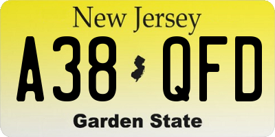 NJ license plate A38QFD