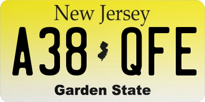 NJ license plate A38QFE