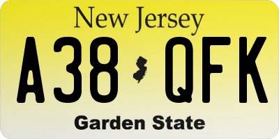 NJ license plate A38QFK