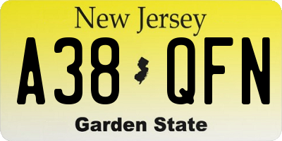 NJ license plate A38QFN