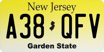 NJ license plate A38QFV