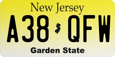 NJ license plate A38QFW