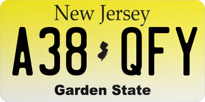NJ license plate A38QFY