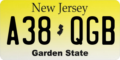 NJ license plate A38QGB