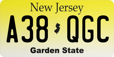 NJ license plate A38QGC