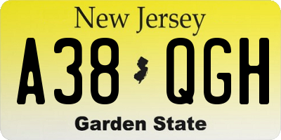 NJ license plate A38QGH