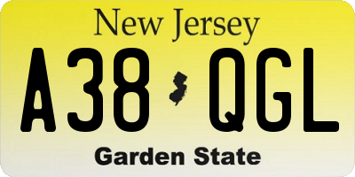 NJ license plate A38QGL