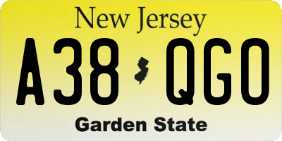 NJ license plate A38QGO