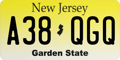 NJ license plate A38QGQ