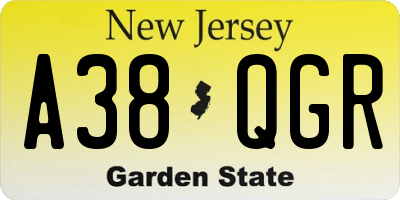 NJ license plate A38QGR