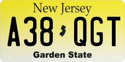 NJ license plate A38QGT