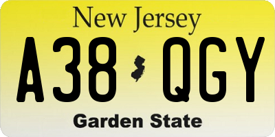 NJ license plate A38QGY