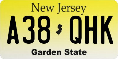 NJ license plate A38QHK