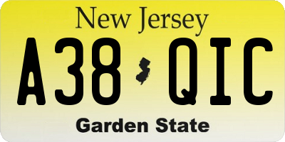 NJ license plate A38QIC