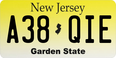 NJ license plate A38QIE