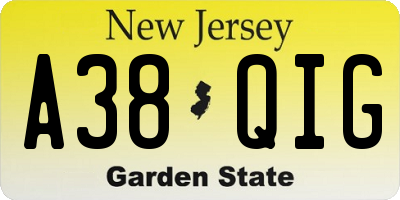 NJ license plate A38QIG