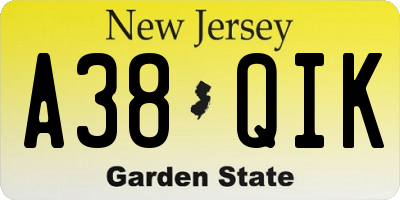 NJ license plate A38QIK