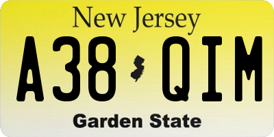 NJ license plate A38QIM