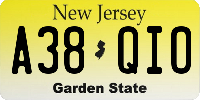 NJ license plate A38QIO