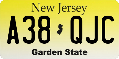 NJ license plate A38QJC